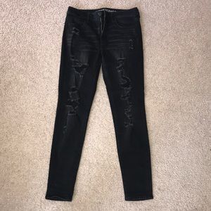 AE Super Super Stretch Black Hi-Rise Ripped Jeans